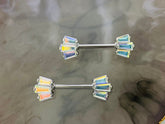 Pair of 14G Multicolor Color Gem Fan Nipple Barbell. Nipple Piercing. Nipple Jewelry. Nipple Rings