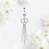 14G Silver Clear Gem Dangling Heart and Falling Stars Belly Button Ring