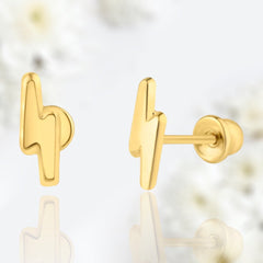 Dainty 14 Karat Gold Lightning Bolt Screw Back Earrings