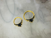 16G Gold Sparkling Round & Baguette Black Gems Hinged Septum Clicker Ring
