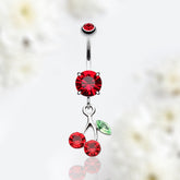14G Silver Red Gem Cherry on Top Belly Button Ring. Belly Piercing