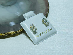 Dainty 14Karat Yellow Gold Three Marquis CZ Screw Back Earrings