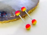 Pair of 14G Silver Pink & Yellow Rubber Ball Ends Nipple Barbell