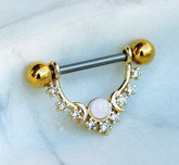 Pair of 14G Gold Dangling Clear Gem Moon & Stars Nipple Shield