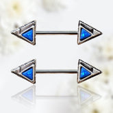 Pair of 14G Blue Opal Gem Triangle Ends Nipple Barbell
