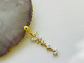 14G Gold Butterfly Dangling Clear Gems Belly Button Ring