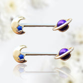 Pair of 14G Gold Purple Galaxy Nipple Barbell