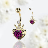 14G Crown and Hot Pink Gem Heart Belly Button Ring