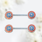 Pair of 14G Silver Antique Multicolor Beads Nipple Barbell