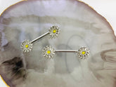 Pair of 14G Silver Daisy Flower with Clear Gems Nipple Barbell