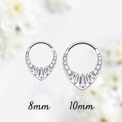 16G Silver Tiara Shaped Sparkling Stones Seamless Hinged Septum Clicker Ring