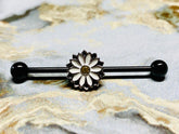 14G Black Daisy Flower Industrial Barbell. Industrial Piercing. Industrial Piercing Jewelry