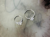 16G Silver Sparkling Round & Baguette Gems Hinged Septum Clicker Ring