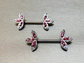 14G Pink Petals Flower Nipple Barbell. Nipple Piercings. Nipple Rings. Nipple Jewelry