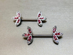 14G Pink Petals Flower Nipple Barbell. Nipple Piercings. Nipple Rings. Nipple Jewelry