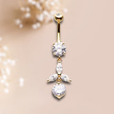 Gold Dainty Leaf Dangling Belly Button Ring Piercing for Girls. Gift for Her