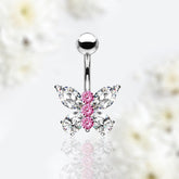 Dainty Two Tone Pink Butterfly Belly Ring. Belly Piercing. Navel Piercing. Body Jewelry. Belly Button Ring.