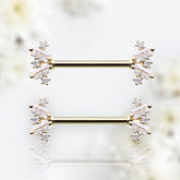 Pair of 14G Gold Sparkling Dainty Baguette Stone Nipple Barbell. Nipple Rings. Nipple Piercing