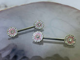 Pair of 14G Pink Blush Flower Nipple Barbell. Nipple Rings. Nipple Piercing. Nipple Jewelry.