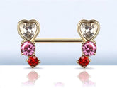 Gold Clear Pink Red Gem Heart Gem Nipple Jewelry Barbell
