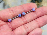 Pair of 14G Purple Opal Prong Set Nipple Barbell. Nipple Rings. Nipple Piercing. Nipple Jewelry.