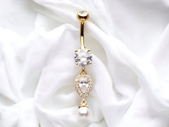 Dainty Gold Teardrop Pearl Dangling Belly Button Ring Jewelry • Belly Ring, Belly Piercing