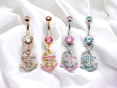 14G Swarovski Crystals Dangling Anchor Charm Dangling Belly Button Ring