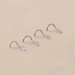 Titanium Corkscrew Nose Stud • Clear Gem Nose Ring • Corkscrew Nose Ring • Simple Nose Piercing