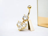 Gold Dangling Heart Belly Button Ring Piercing, 14G, 10mm