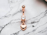 Rose Gold Dangling Heart Belly Button Ring Piercing , 14G Rose Gold Belly Ring