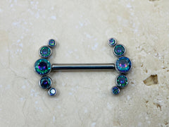 Threadless Push In Titanium Nipple Barbells, Vitrail Medium Deep Green Gems Threadless Nipple Rings