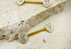 14G Gold Clear Gems Teardrop Nipple Barbells, Nipple Jewelry, Pear shape Nipple Rings