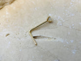 14K Gold Diamond L Shape Nose Stud • Diamond Nose Stud • Nose Piercing