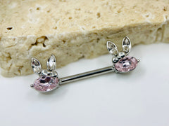 14G Pink Bunny Nipple Barbells, Nipple Piercing, Nipple Jewelry