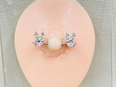 14G Pink Bunny Nipple Barbells, Nipple Piercing, Nipple Jewelry