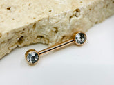 Pair of 14G Rose Gold Push-In Threadless Bezel Set Flat Back Clear Stone Nipple Barbells. Nipple Rings. Nipple Piercing. Nipple Jewelry