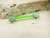 Neon Green Glitter Bioxflex Nipple Barbells, Metal Free Flexible Nipple Barbells, Nipple Jewelry, Nipple Piercing