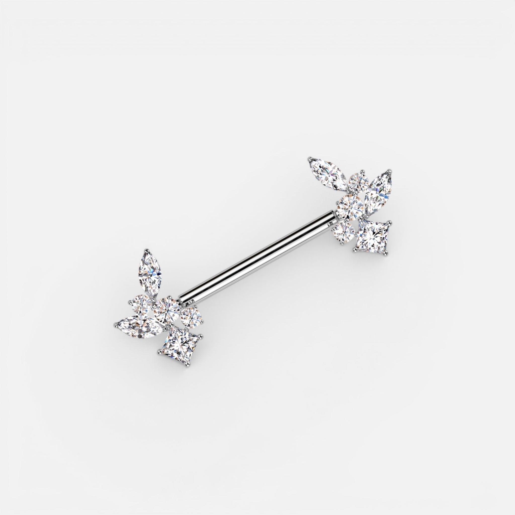 Cz Cluster Design Threadless Nipple Barbell