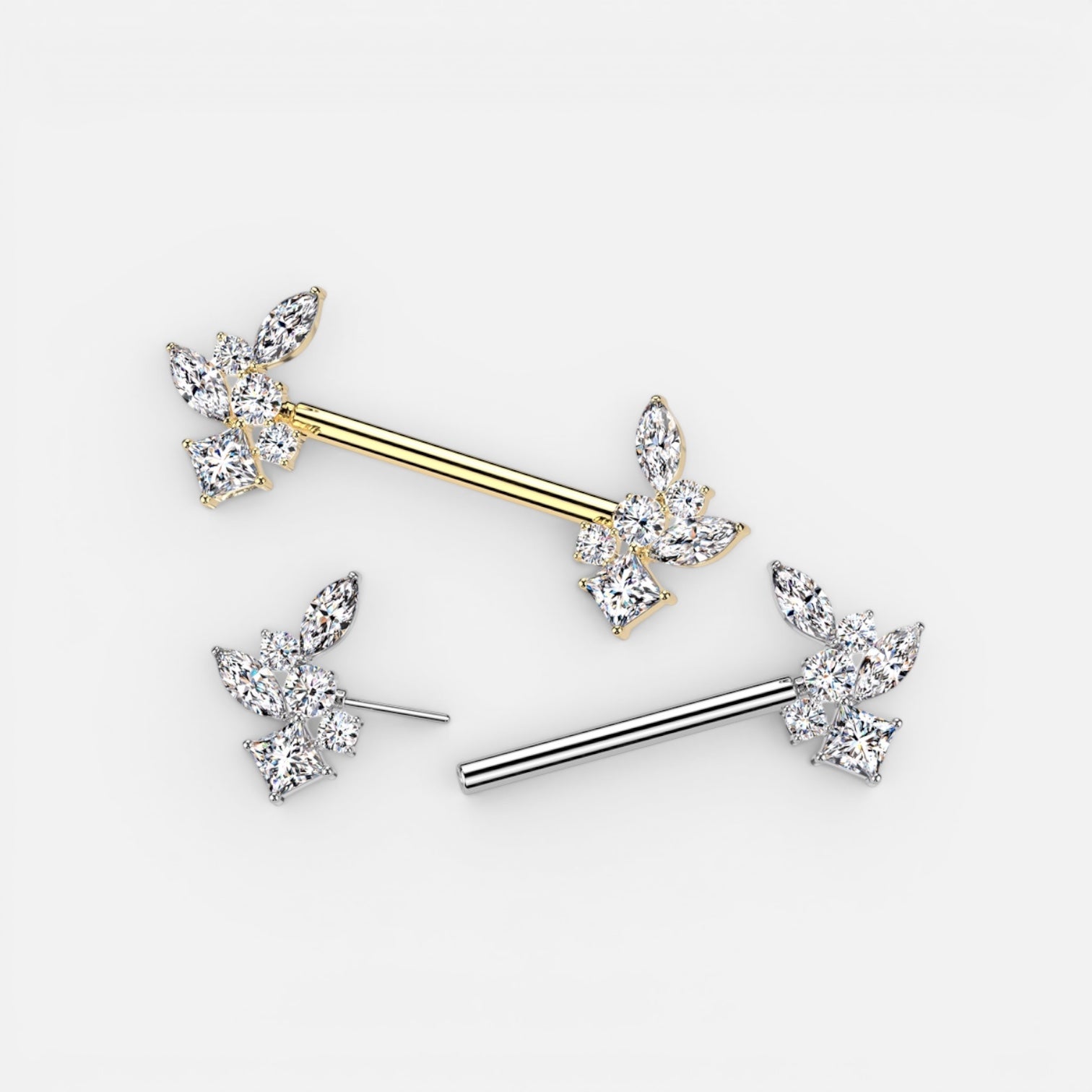 Cz Cluster Design Threadless Nipple Barbell