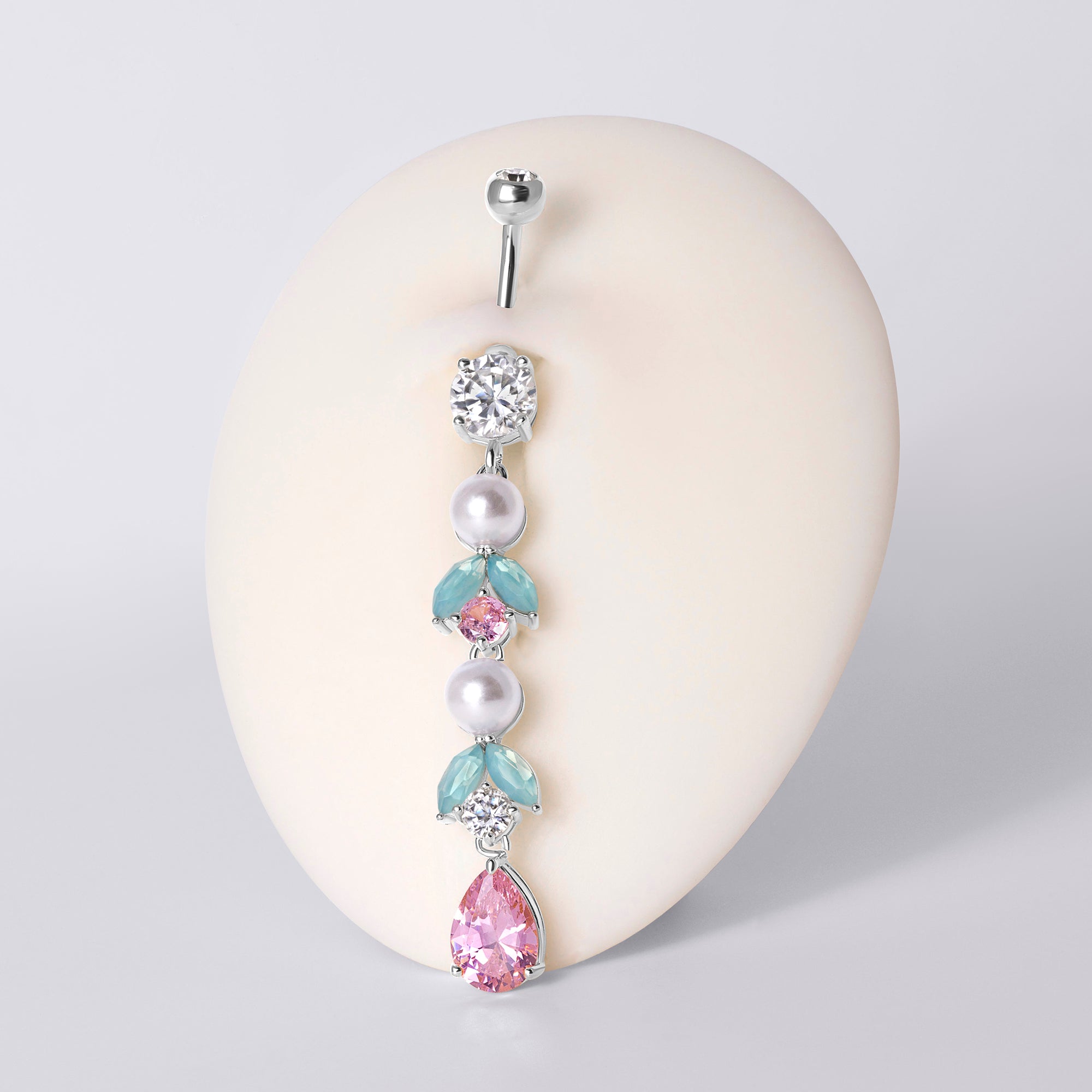 Pearl Leaf Drop Belly Button Ring