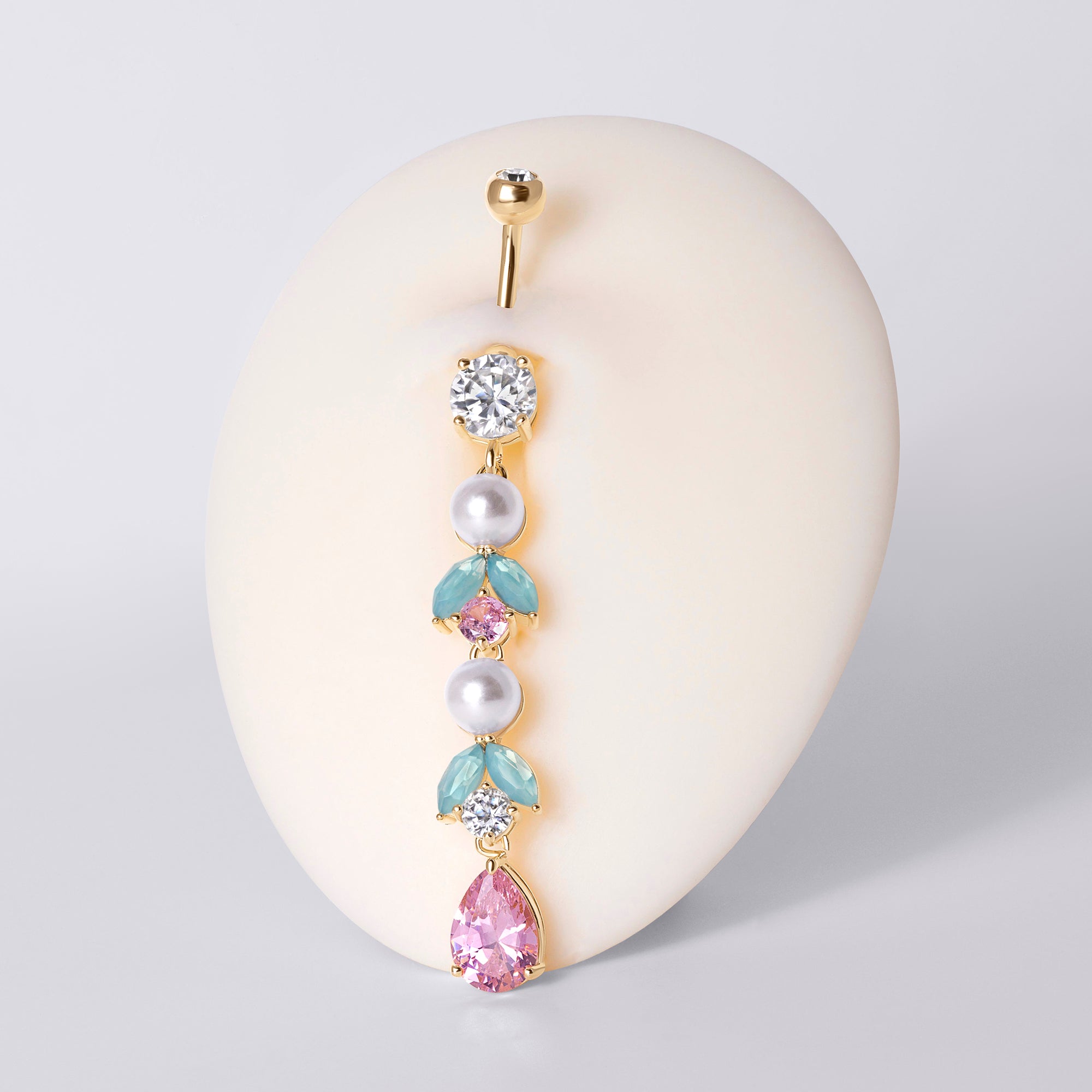 Pearl Leaf Drop Belly Button Ring