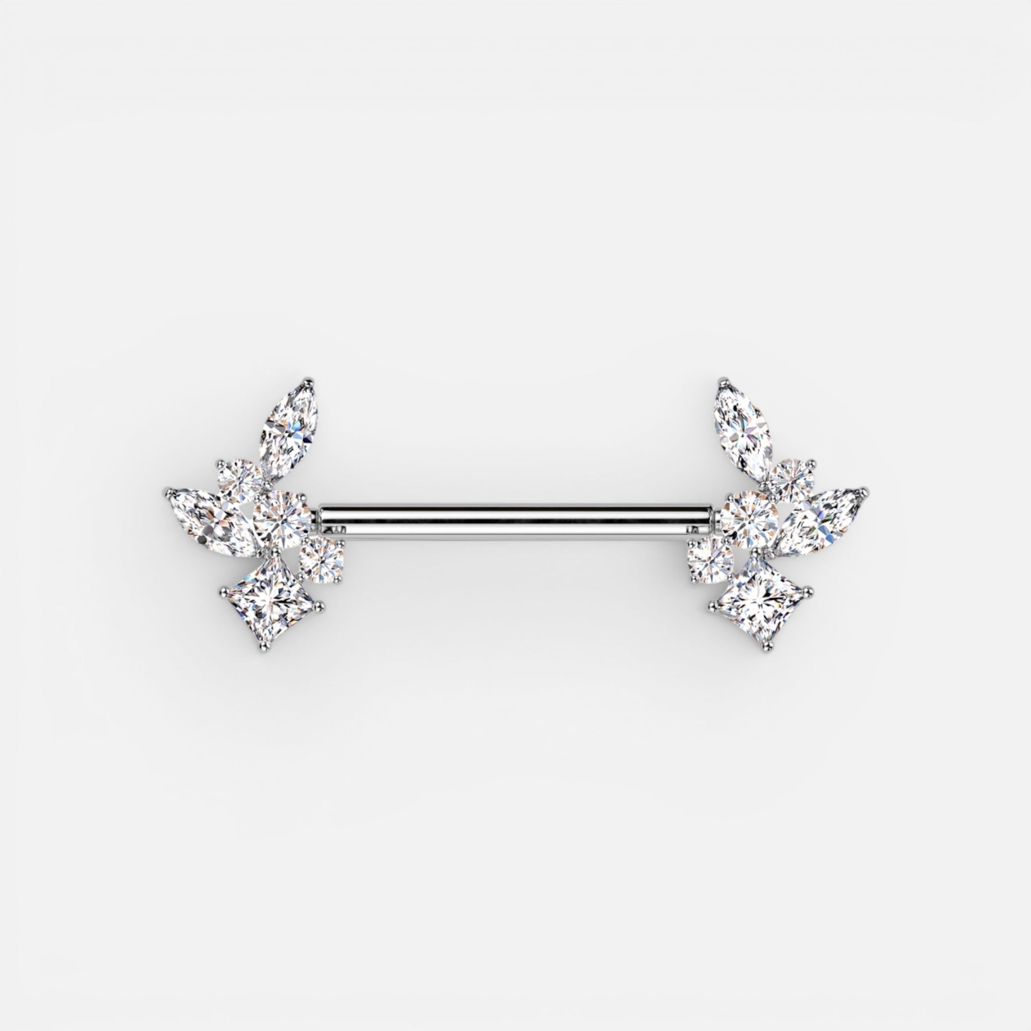 Cz Cluster Design Threadless Nipple Barbell