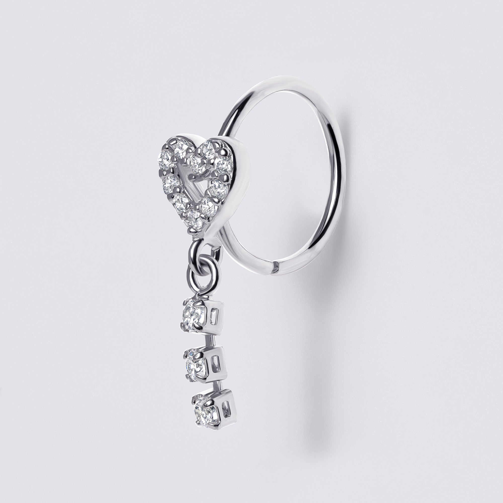 Heart Dangle Chain Nose Ring