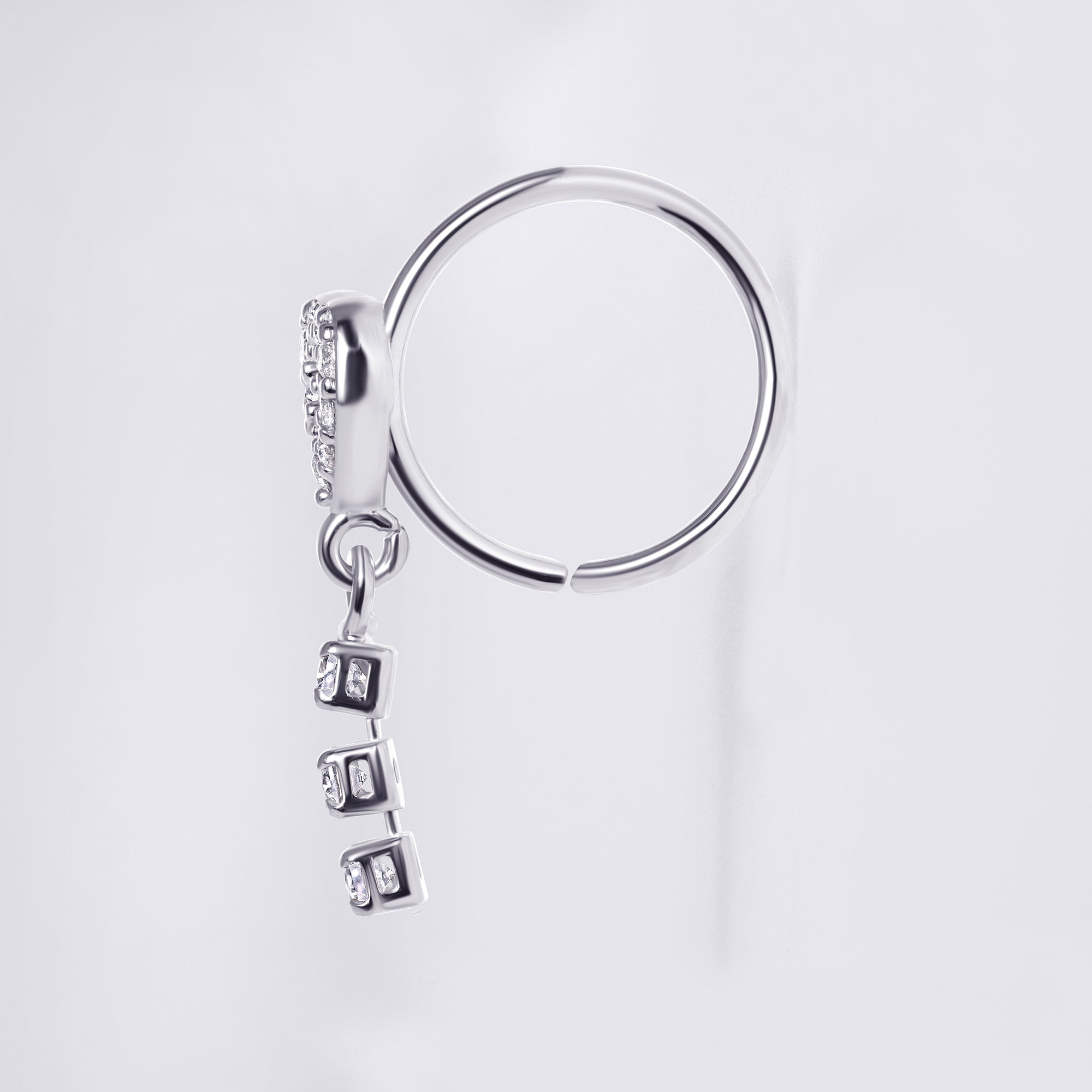 Heart Dangle Chain Nose Ring
