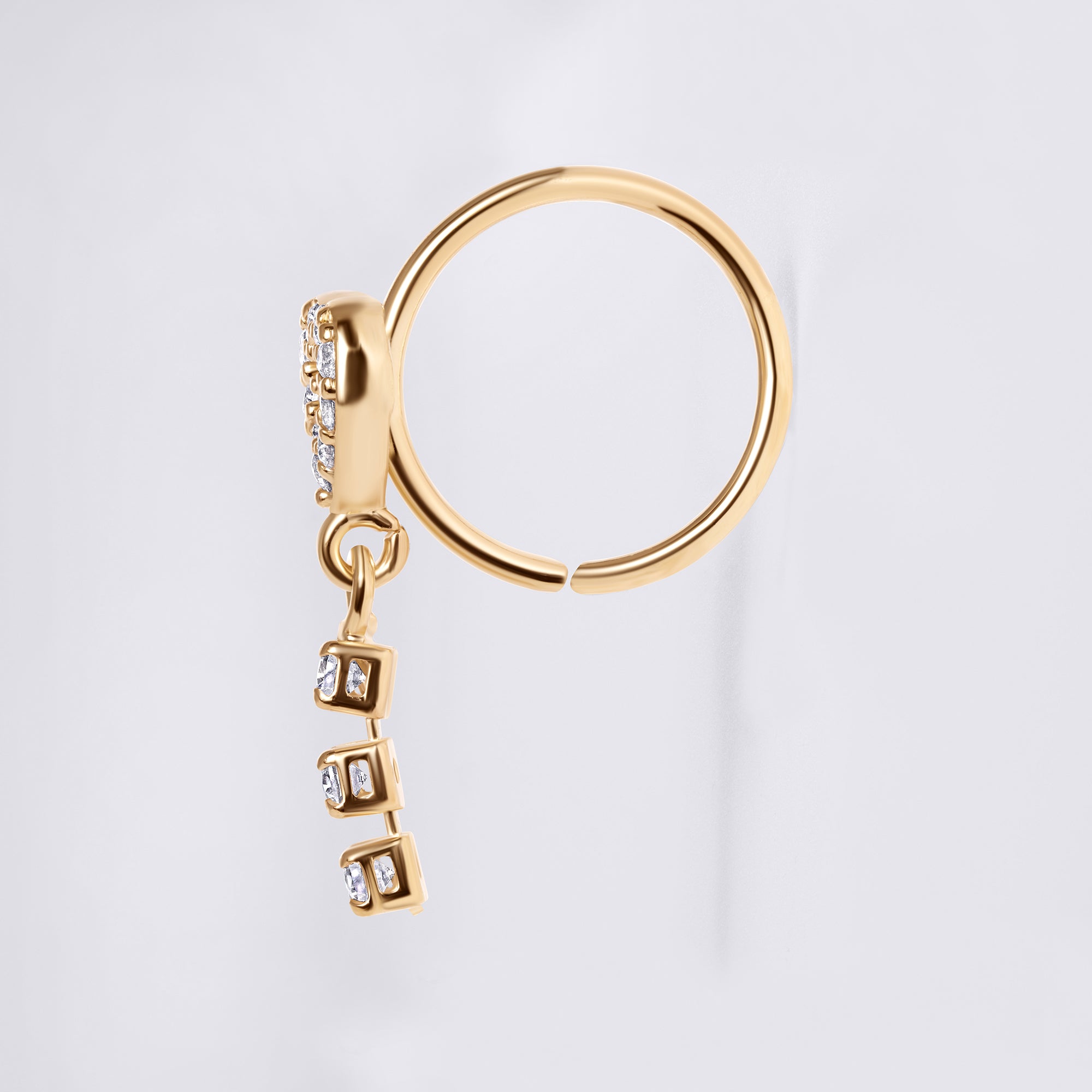 Heart Dangle Chain Nose Ring