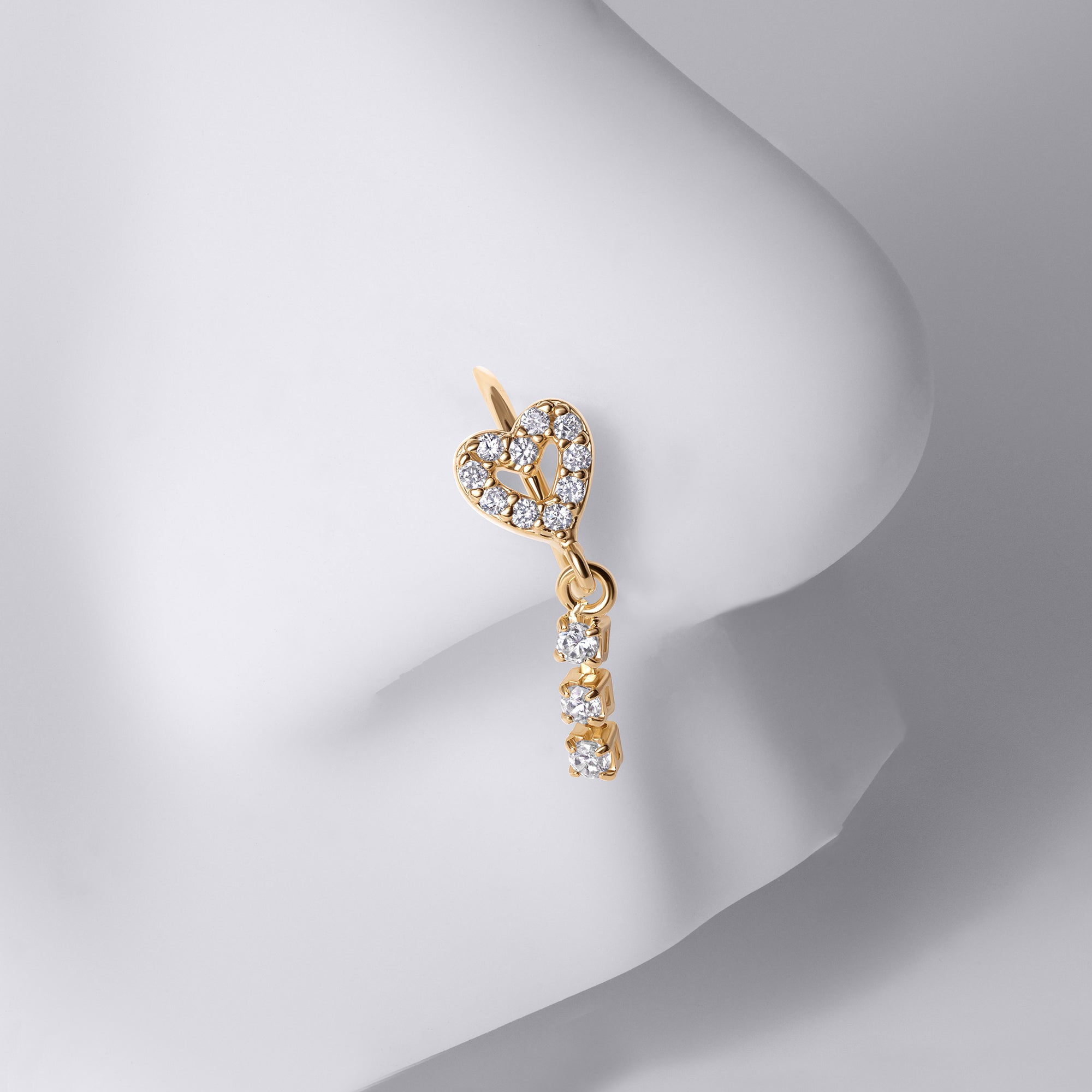 Heart Dangle Chain Nose Ring