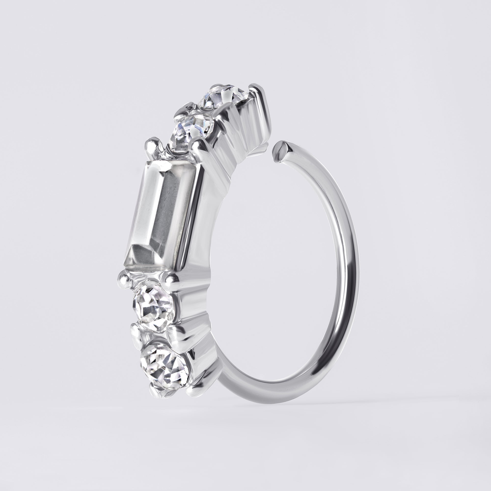 Baguette & Round Gem Nose Ring
