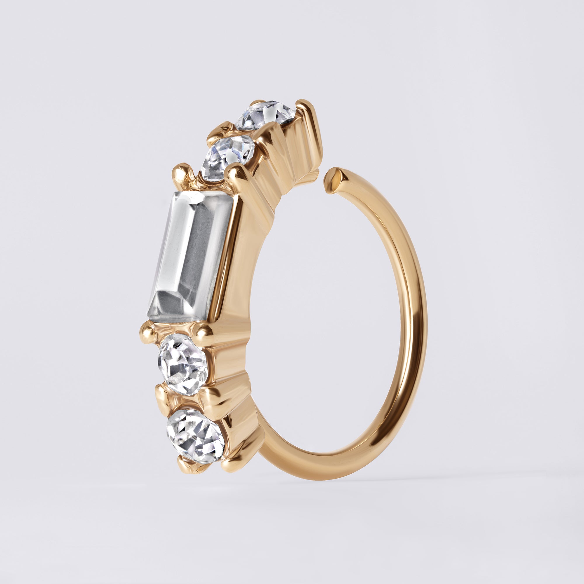 Baguette & Round Gem Nose Ring