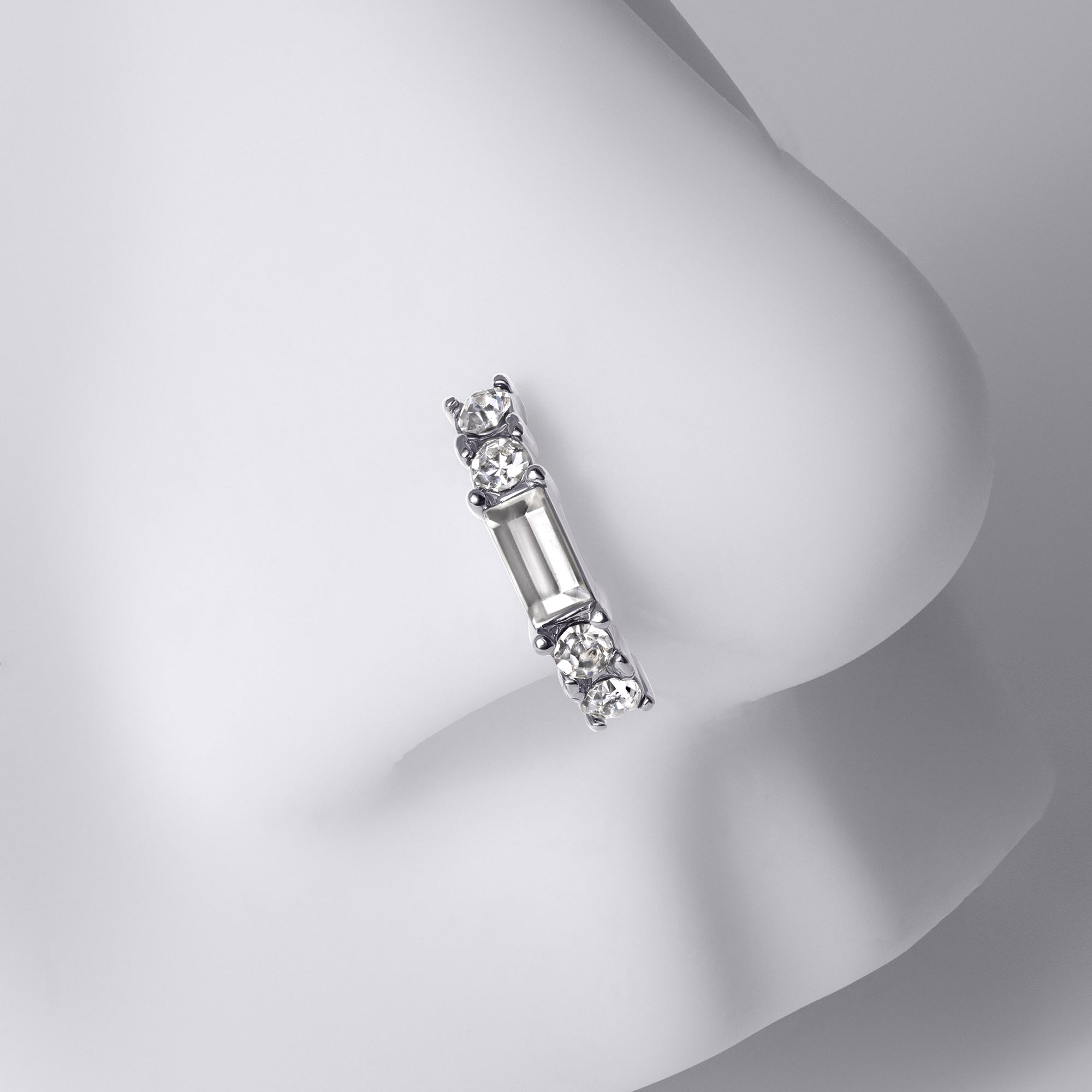 Baguette & Round Gem Nose Ring
