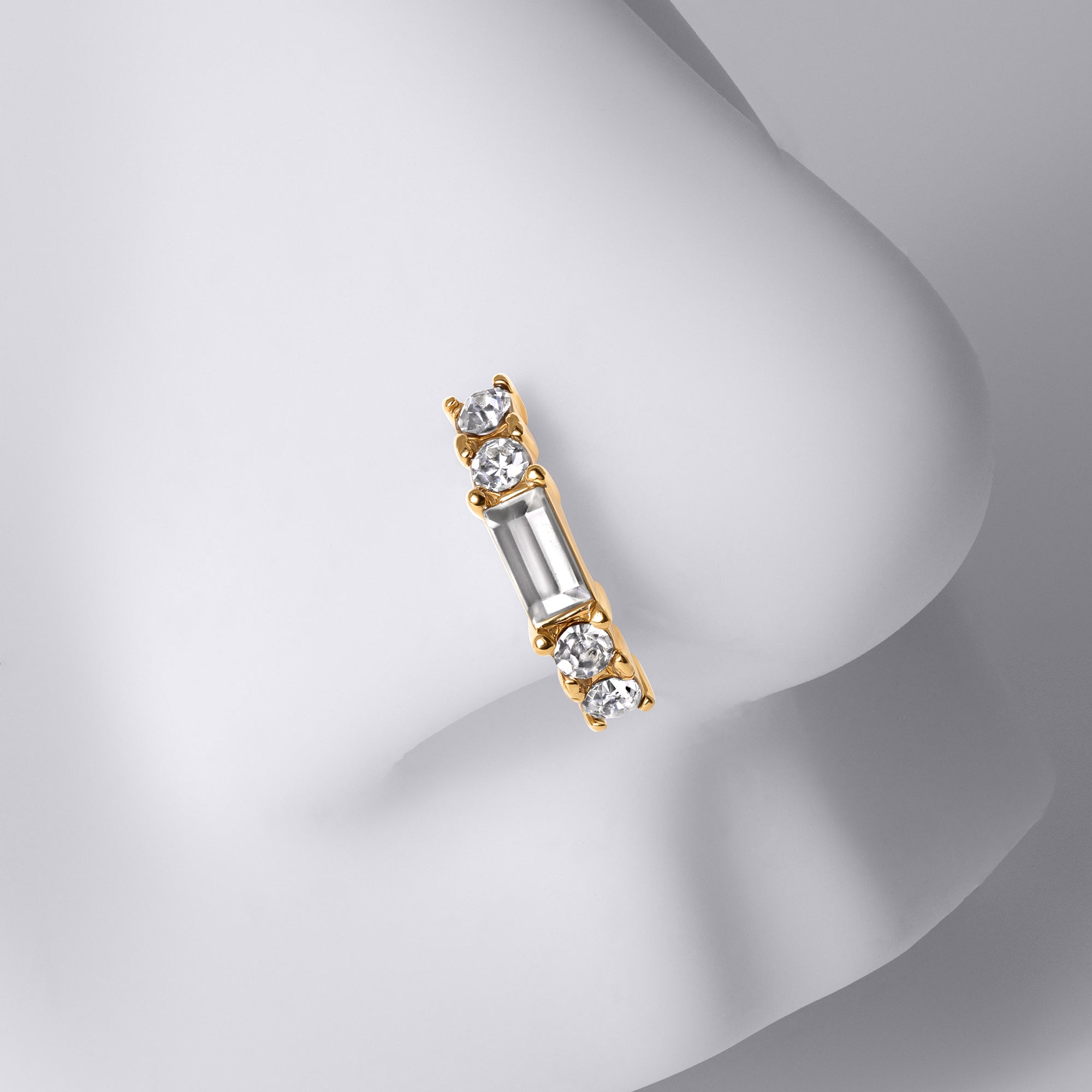 Baguette & Round Gem Nose Ring